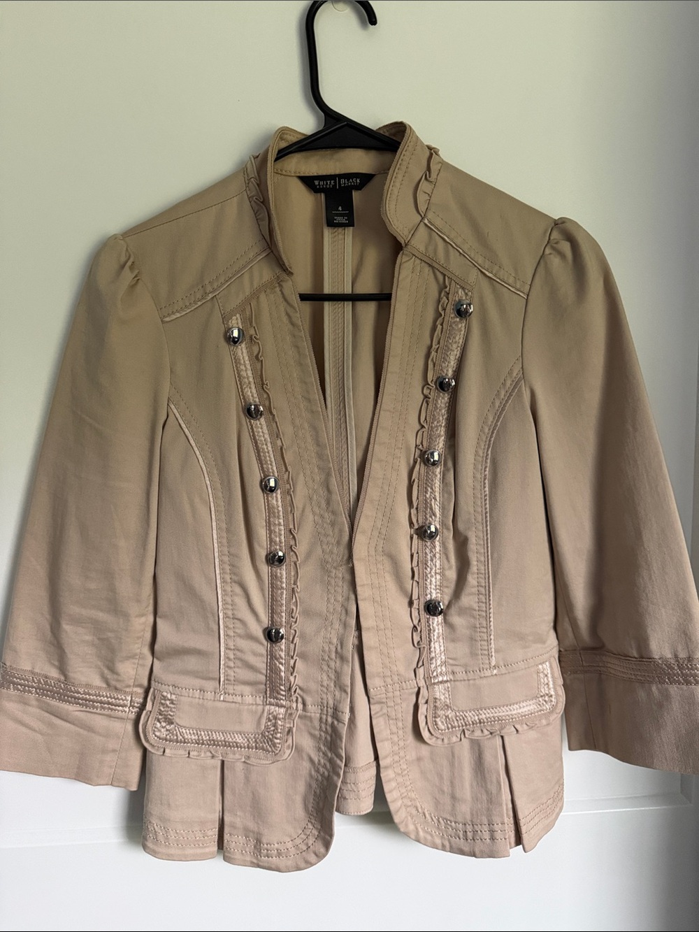 White House Black Market Neutral Ruffle-Trim Military Jacket